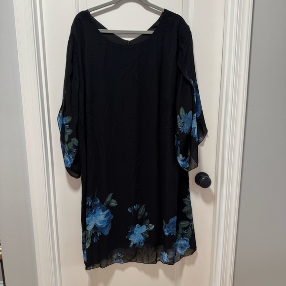 Grace Karin Black Floral Chiffon‎ Dress NWT size 22W Split Sleeve Blue Flowers - Picture 2 of 11